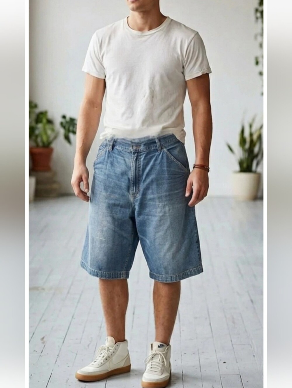 Vintage DKNY Jean Denim Shorts 38 Baggy Carpenter Y2K 90s Skater Distressed High